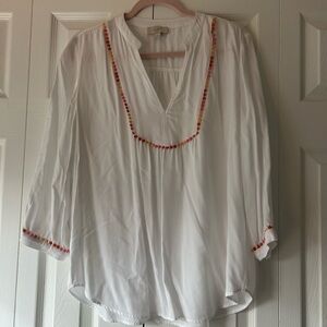 LOFT white tunic blouse with Colorful Accents
